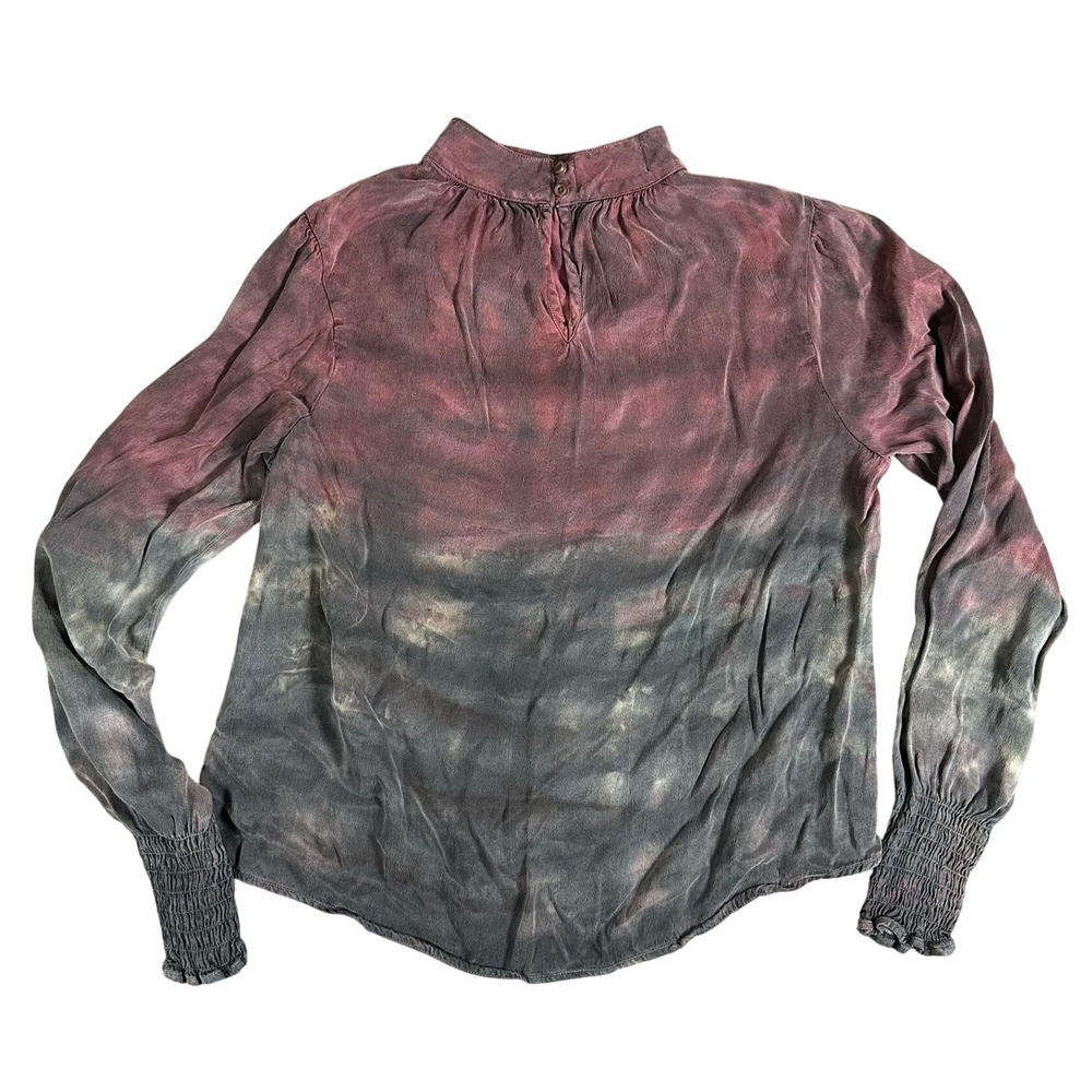 Cloth & Stone Womens Ombre Dip Dye Mock Neck Blouse Smocked Cuff Burgundy S